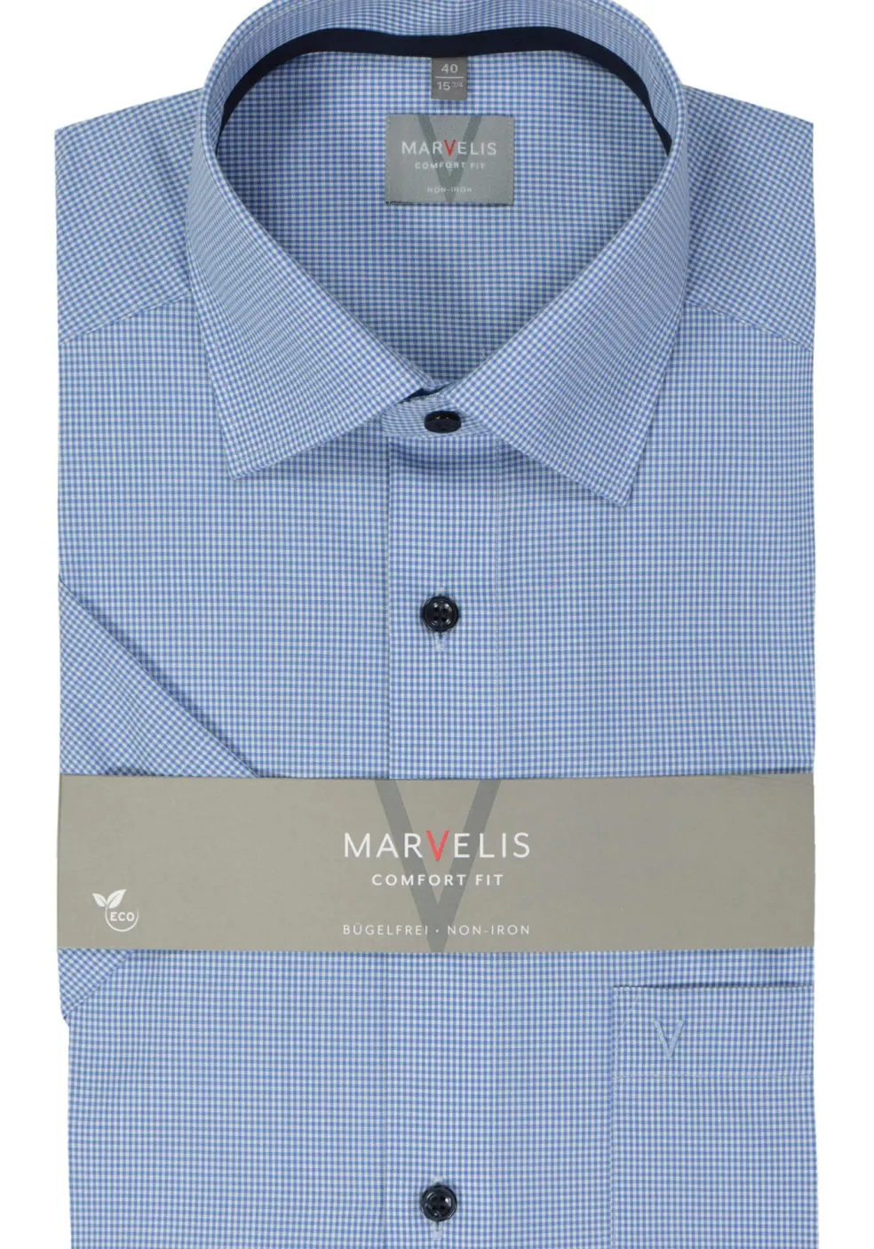 MARVELIS comfort fit overhemd, korte mouw, popeline, lichtblauw geruit