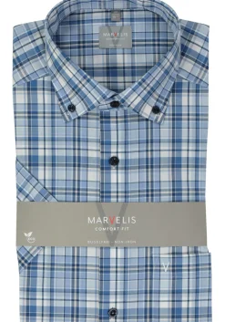 MARVELIS comfort fit overhemd, korte mouw, popeline, lichtblauw geruit