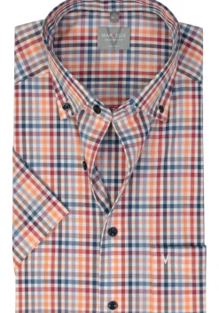 MARVELIS comfort fit overhemd, korte mouw, popeline, rood geruit