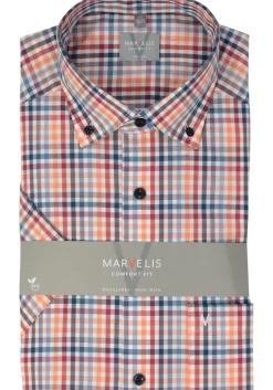 MARVELIS comfort fit overhemd, korte mouw, popeline, rood geruit