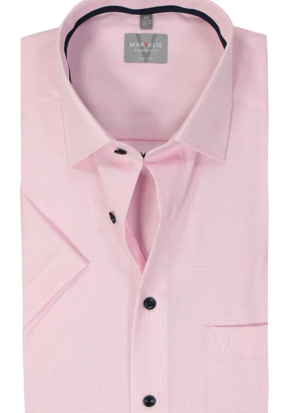 MARVELIS comfort fit overhemd, korte mouw, popeline, roze geruit