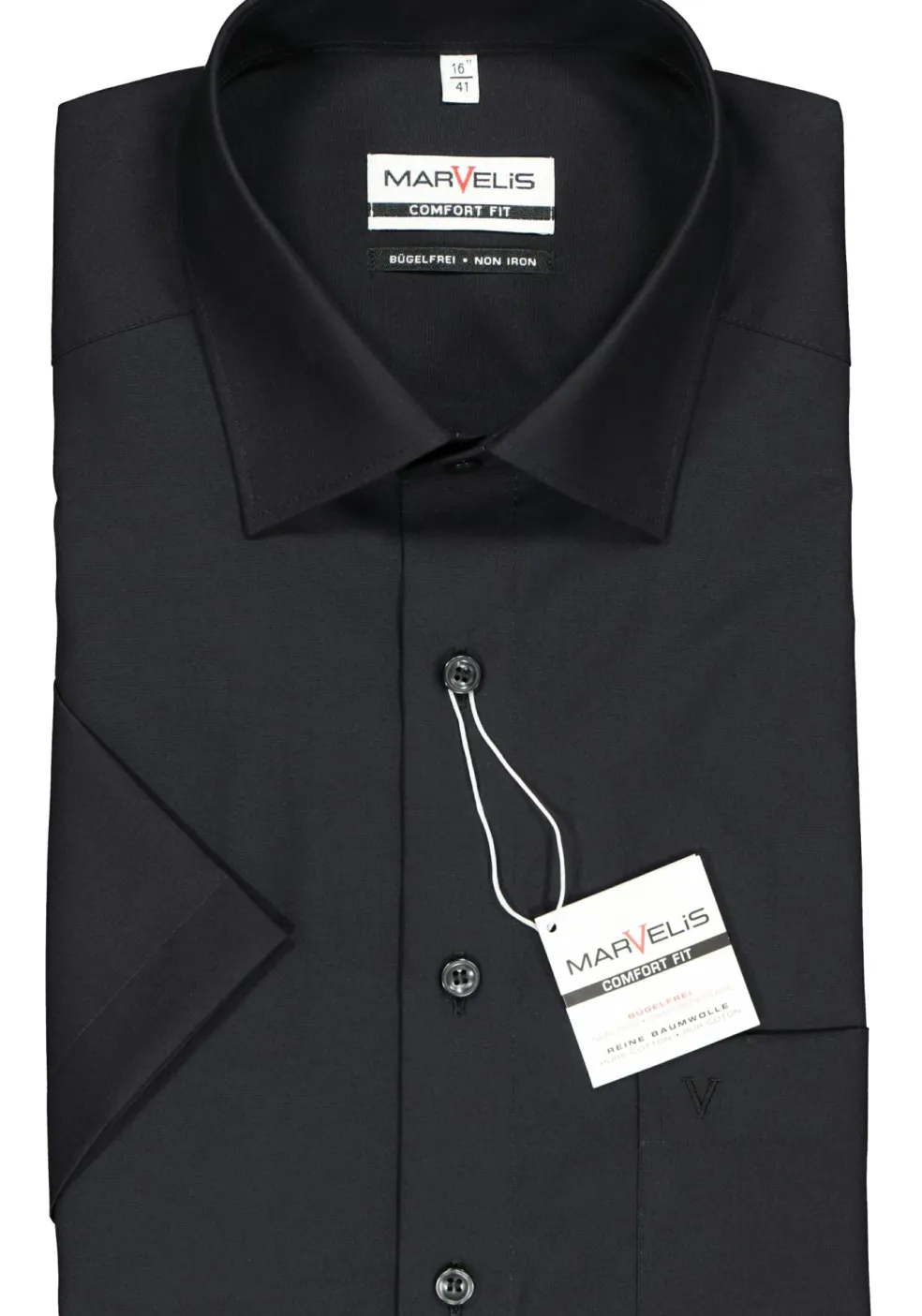 MARVELIS comfort fit overhemd, korte mouw, zwart