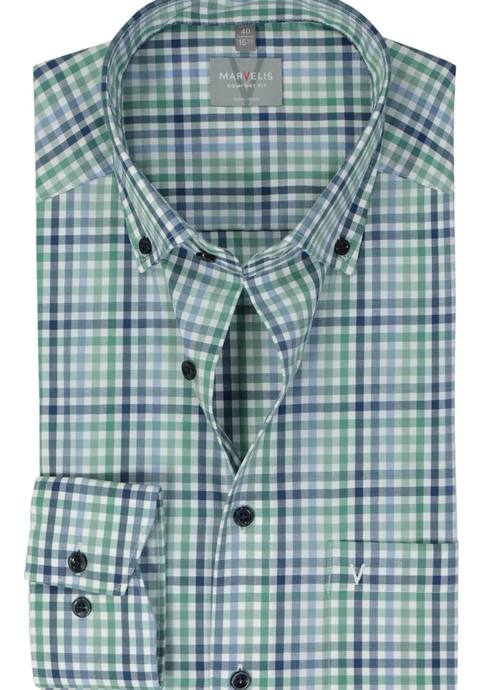 MARVELIS comfort fit overhemd, popeline, groen geruit