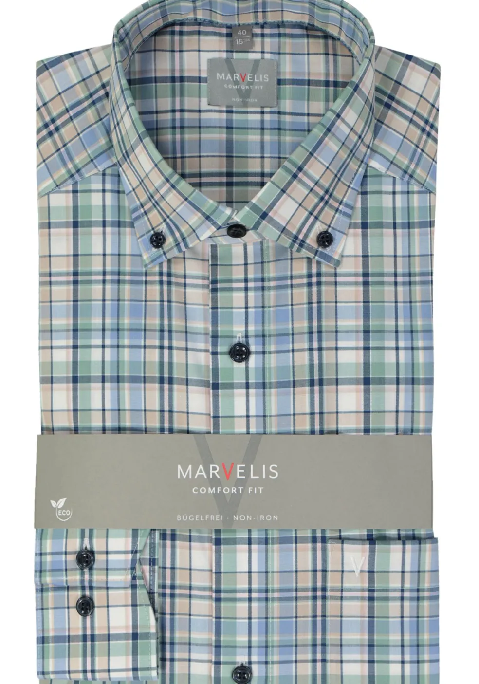 MARVELIS comfort fit overhemd, popeline, groen geruit