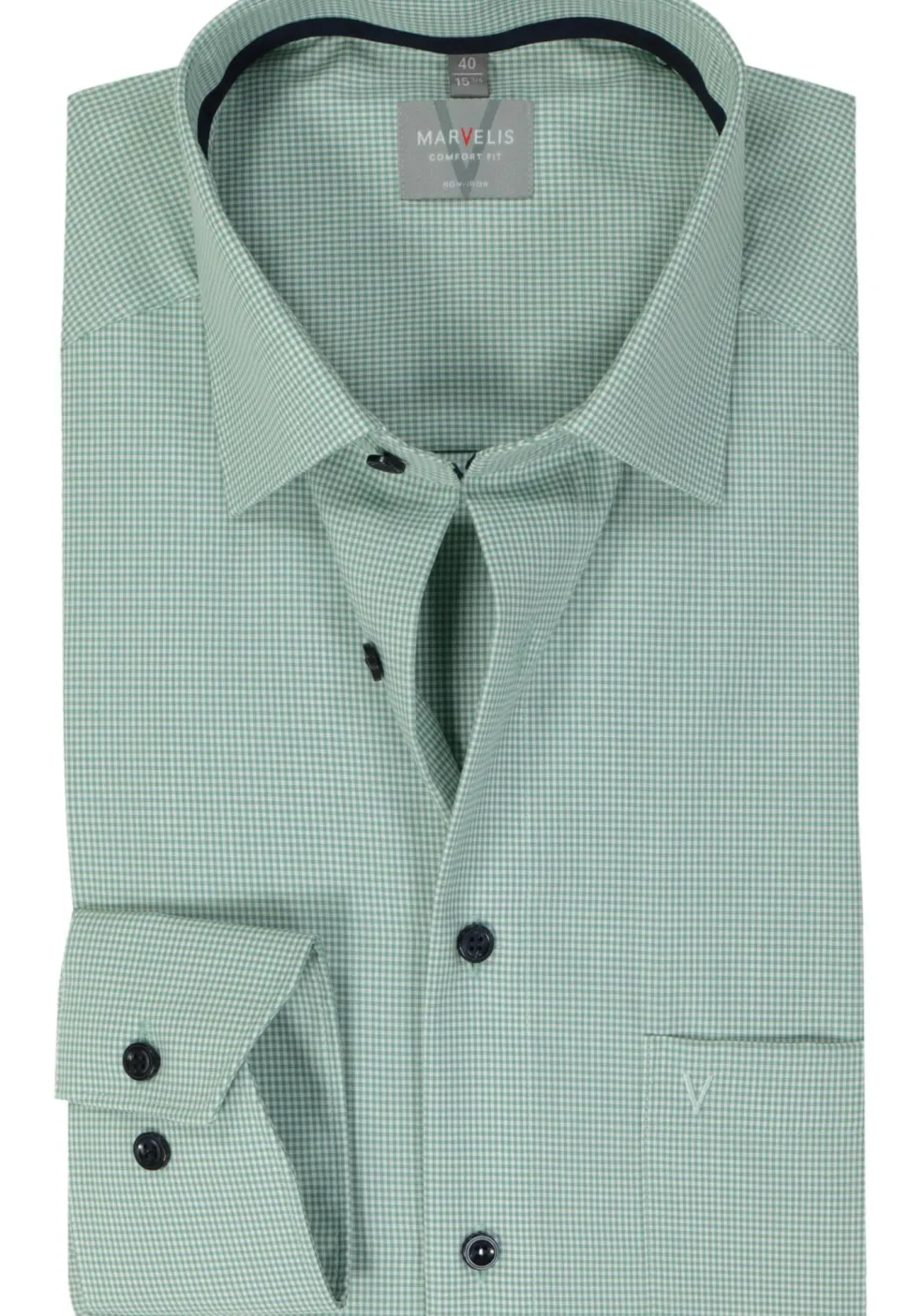MARVELIS comfort fit overhemd, popeline, kristalgroen geruit