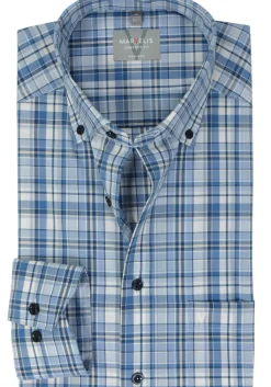 MARVELIS comfort fit overhemd, popeline, lichtblauw geruit