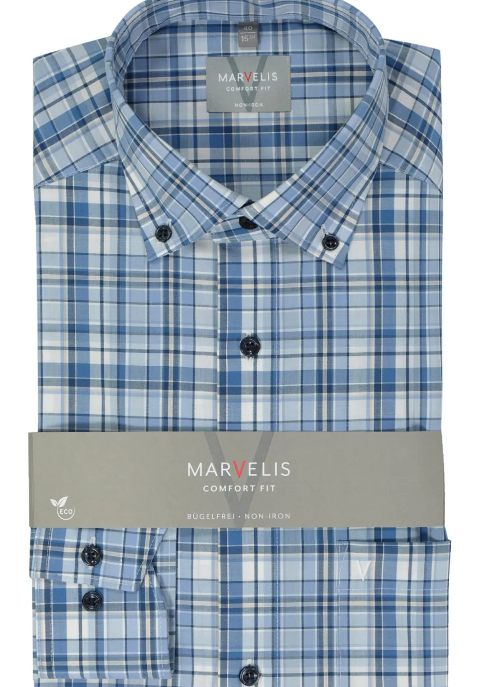 MARVELIS comfort fit overhemd, popeline, lichtblauw geruit