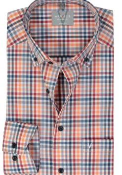 MARVELIS comfort fit overhemd, popeline, rood geruit