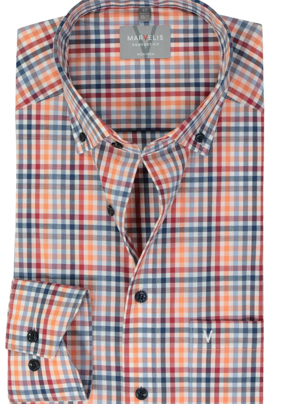 MARVELIS comfort fit overhemd, popeline, rood geruit