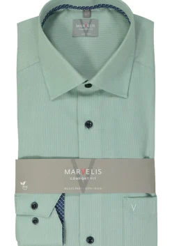 MARVELIS comfort fit overhemd, structuur, groen