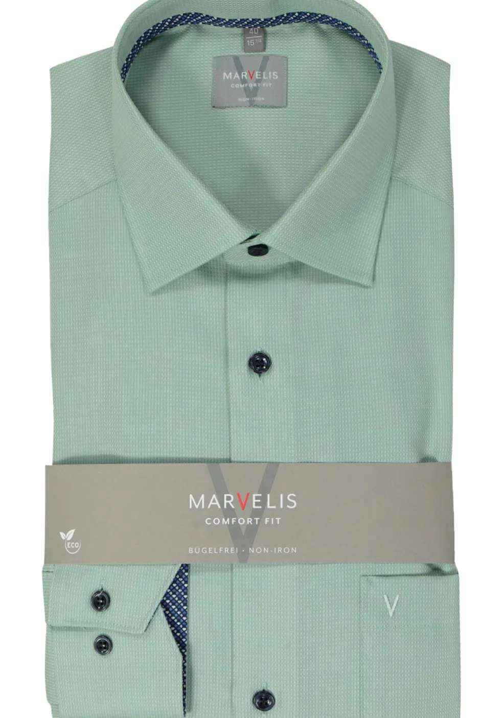MARVELIS comfort fit overhemd, structuur, groen