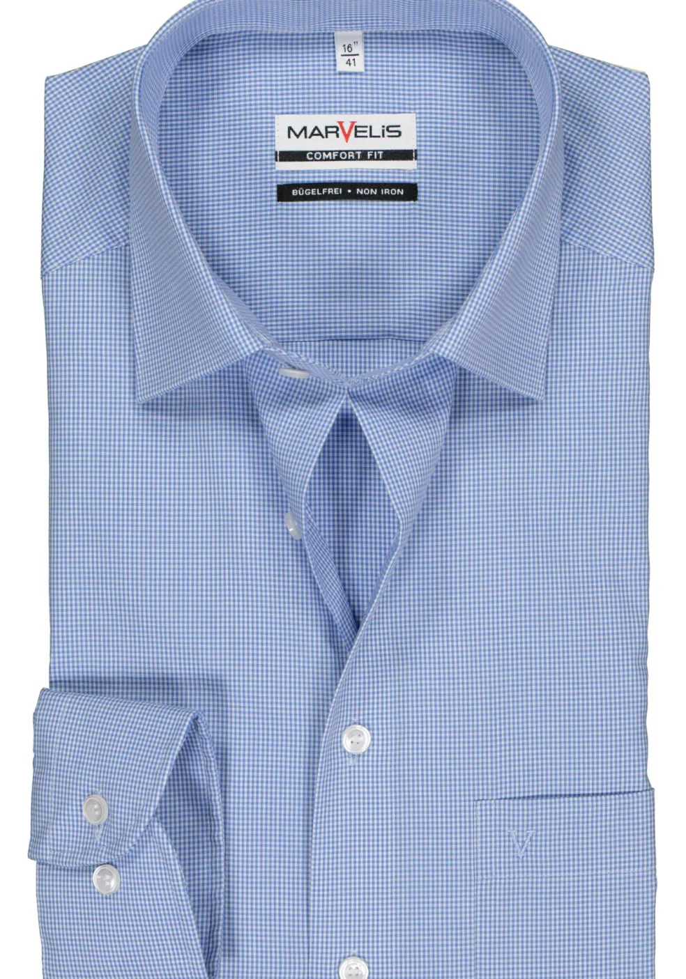 MARVELIS comfort fit overhemd, blauw met wit geruit