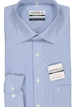 MARVELIS comfort fit overhemd, blauw met wit gestreept