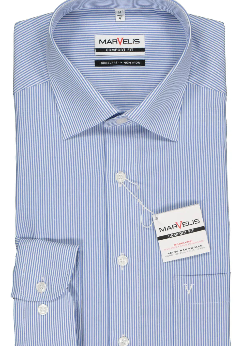 MARVELIS comfort fit overhemd, blauw met wit gestreept
