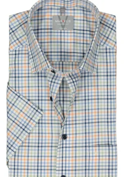 MARVELIS comfort fit overhemd, korte mouw, popeline, wit met blauw, oranje en groen geruit