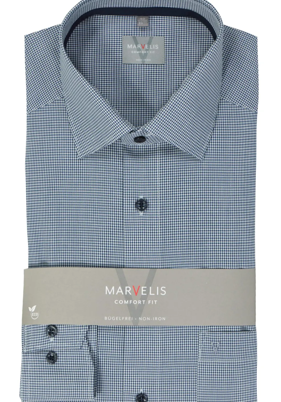 MARVELIS comfort fit overhemd, popeline, donkerblauw geruit