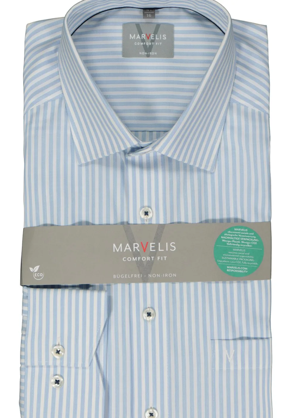 MARVELIS comfort fit overhemd, popeline, lichtblauw gestreept