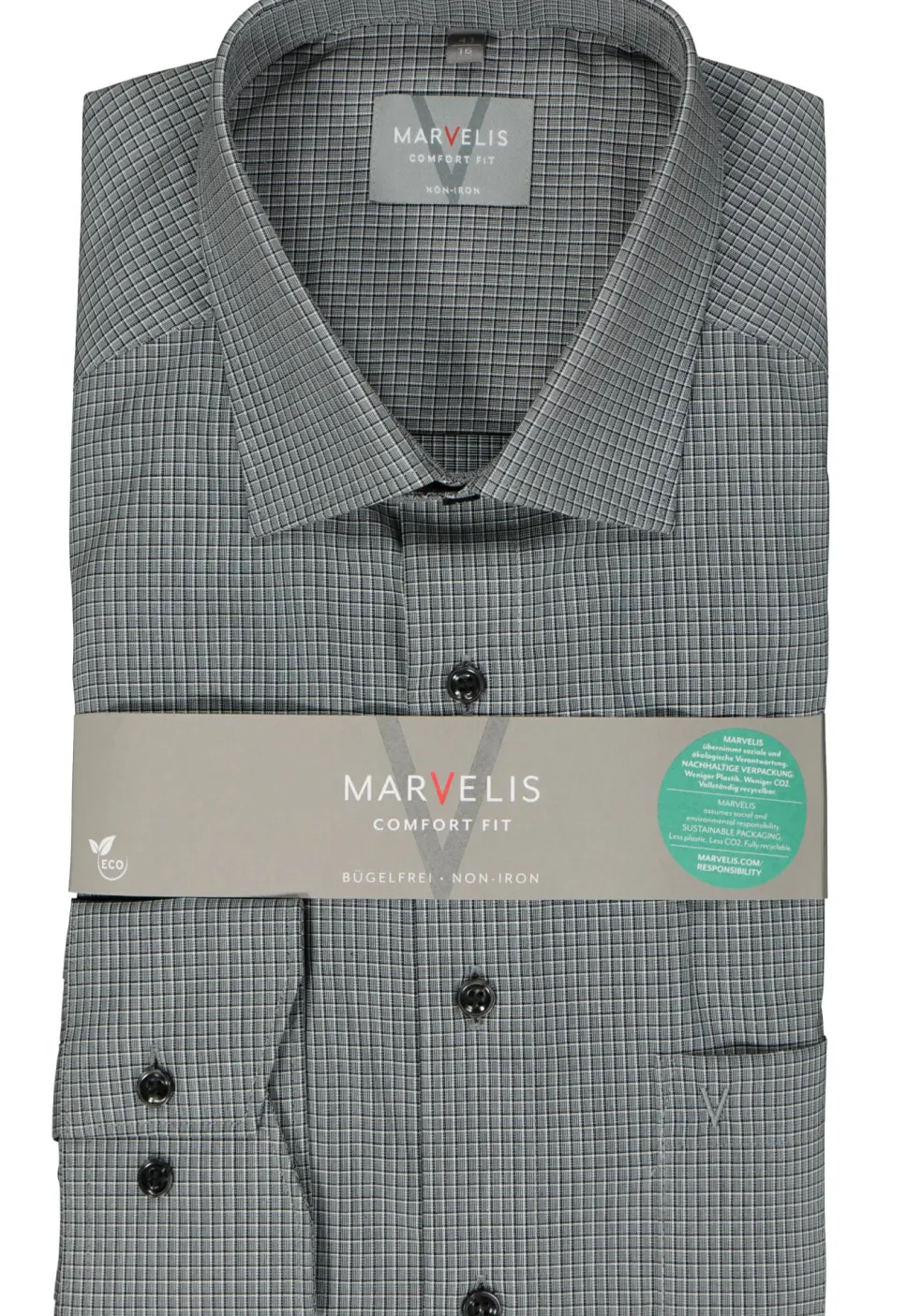 MARVELIS comfort fit overhemd, popeline, zwart geruit