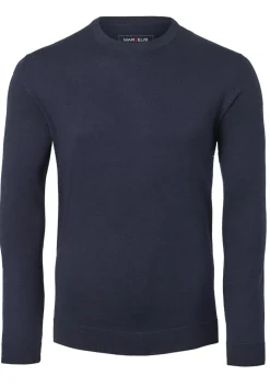 MARVELIS heren trui wol, O-hals, donkerblauw