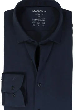 MARVELIS jersey body fit overhemd, donkerblauw tricot