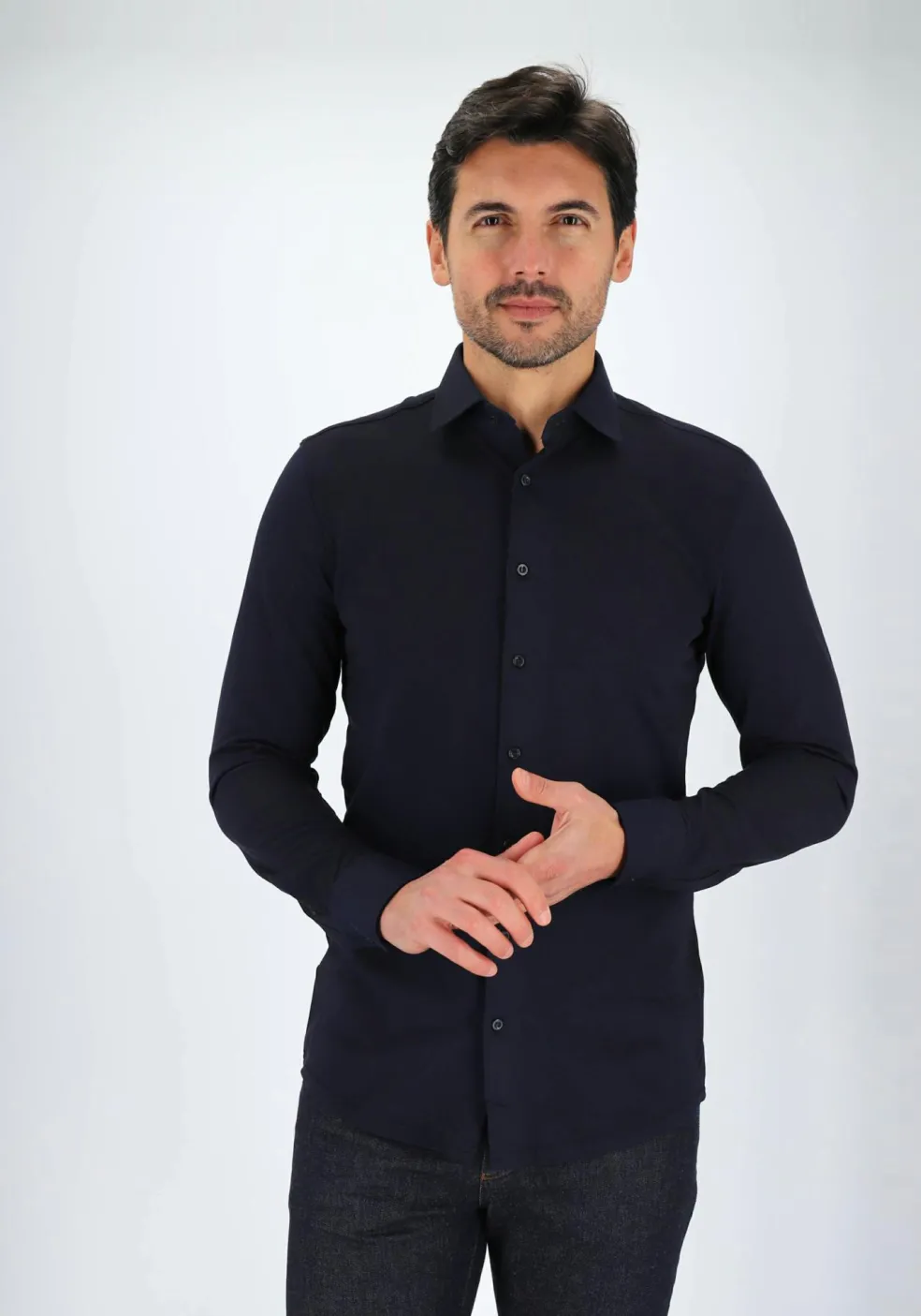 MARVELIS jersey body fit overhemd, donkerblauw tricot