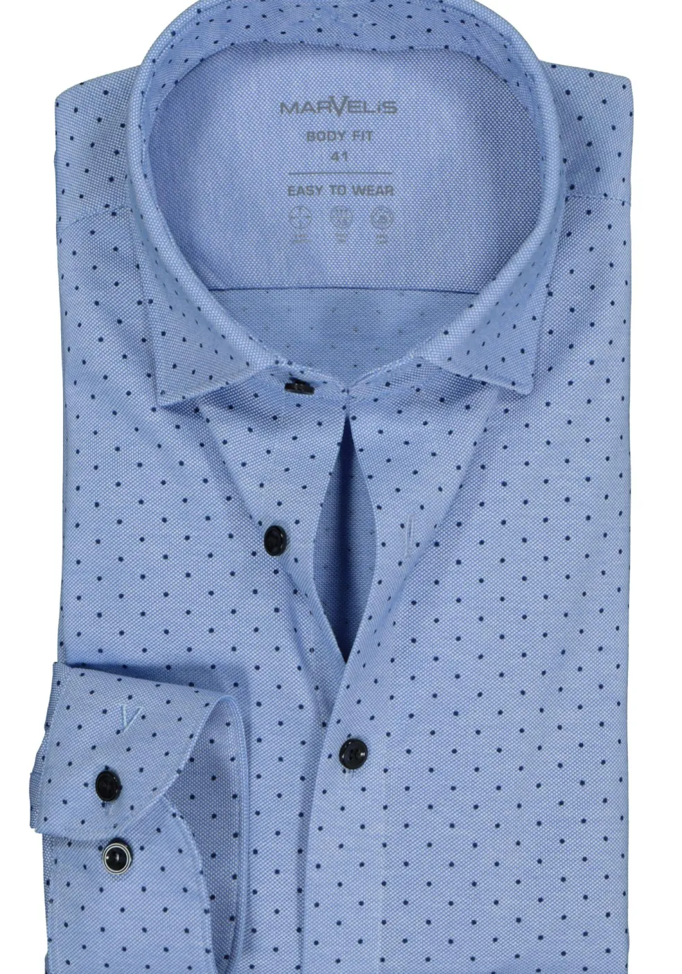 MARVELIS jersey body fit overhemd, lichtblauw met donkerblauw gestipt tricot