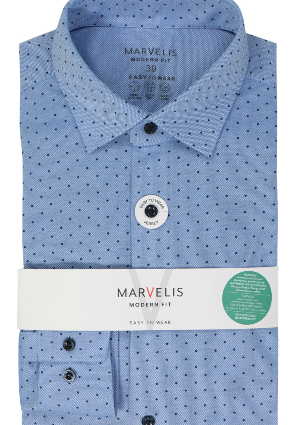 MARVELIS jersey modern fit overhemd, lichtblauw met donkerblauw gestipt tricot