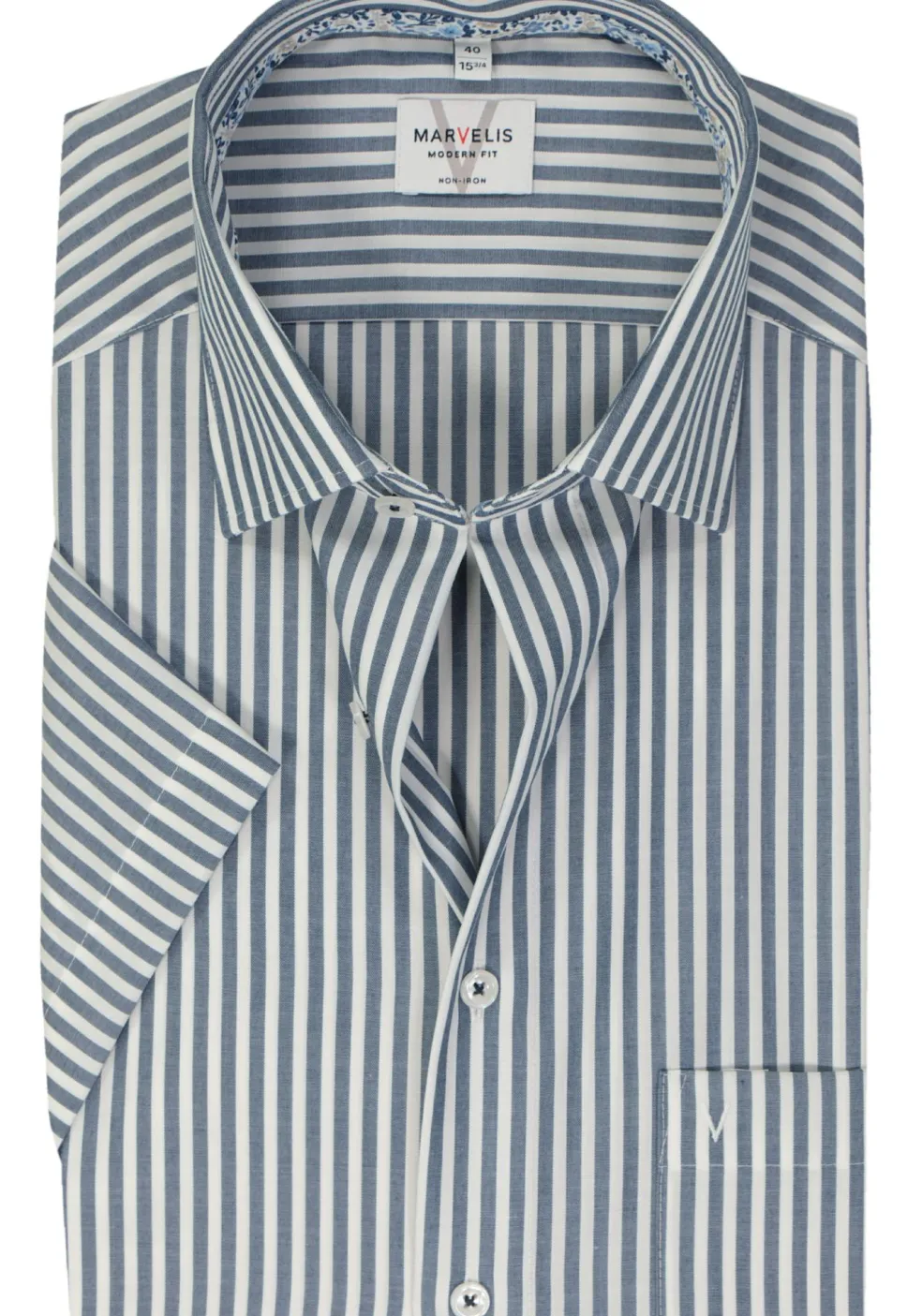 MARVELIS modern fit overhemd, korte mouw, popeline, donkerblauw gestreept