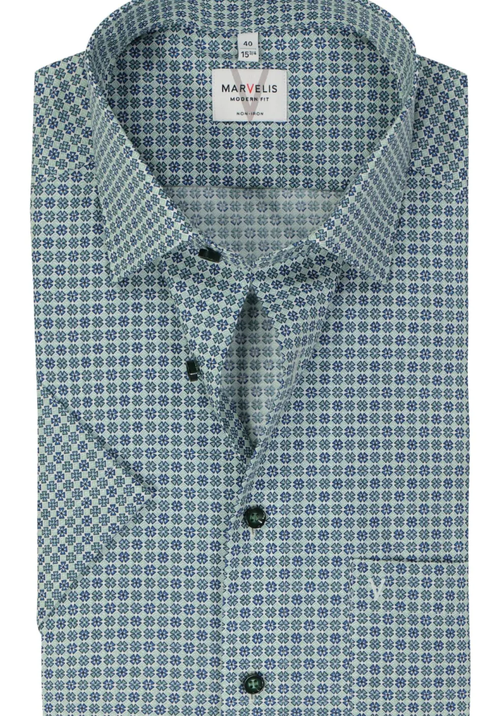 MARVELIS modern fit overhemd, korte mouw, popeline, groen dessin