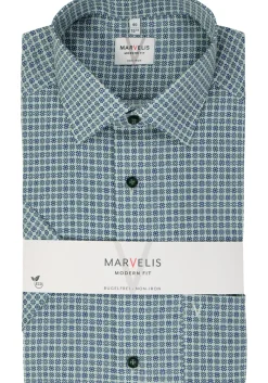 MARVELIS modern fit overhemd, korte mouw, popeline, groen dessin