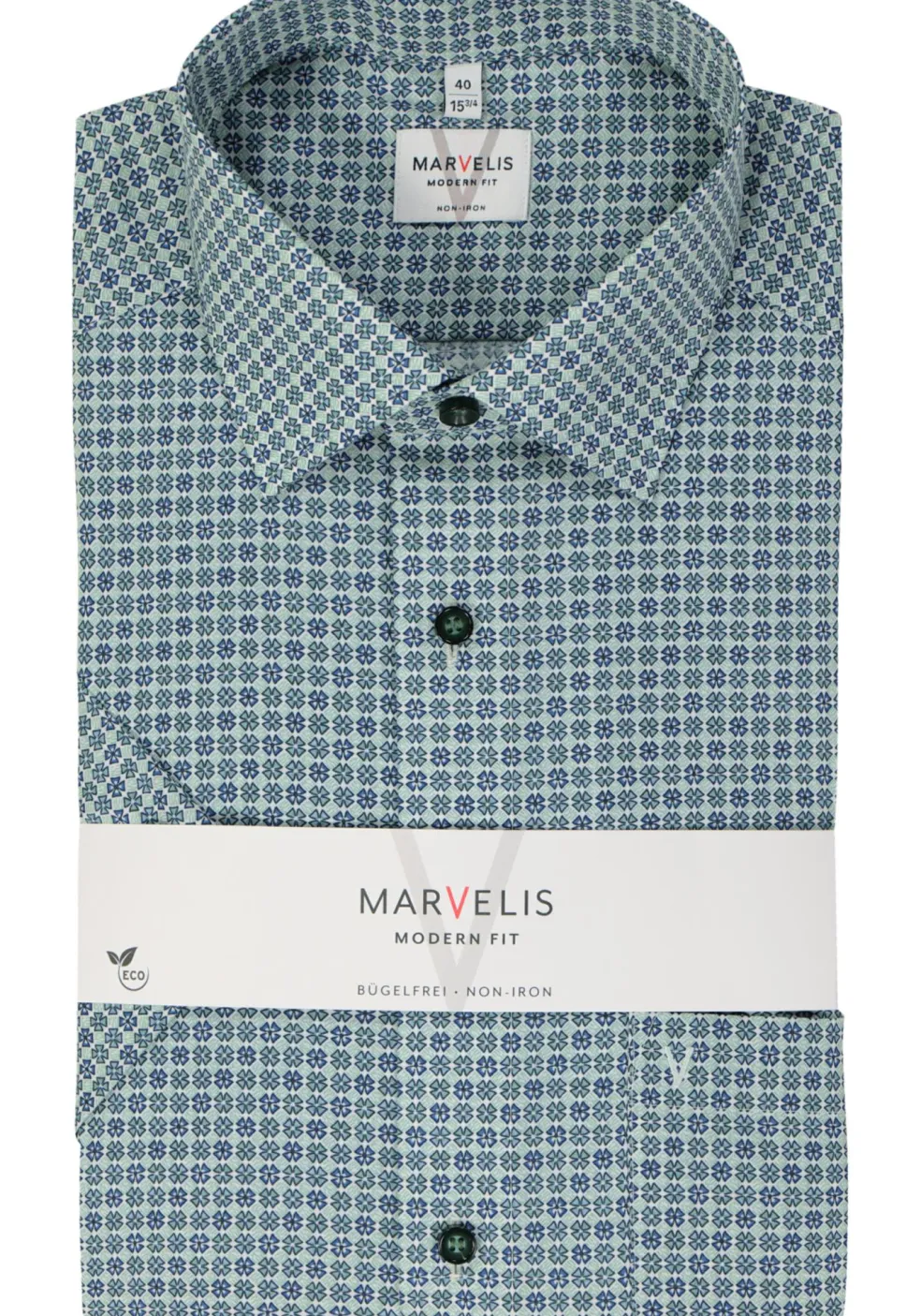 MARVELIS modern fit overhemd, korte mouw, popeline, groen dessin