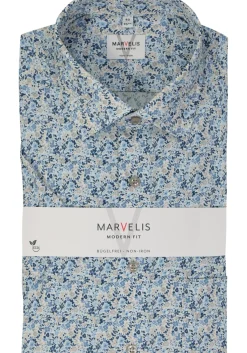 MARVELIS modern fit overhemd, korte mouw, popeline, lichtblauw dessin