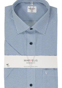 MARVELIS modern fit overhemd, korte mouw, popeline, lichtblauw dessin