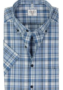 MARVELIS modern fit overhemd, korte mouw, popeline, lichtblauw geruit