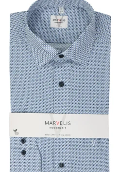 MARVELIS modern fit overhemd, popeline, lichtblauw dessin