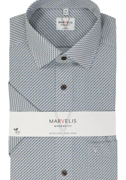 MARVELIS modern fit overhemd, korte mouw, popeline, lichtbruin dessin