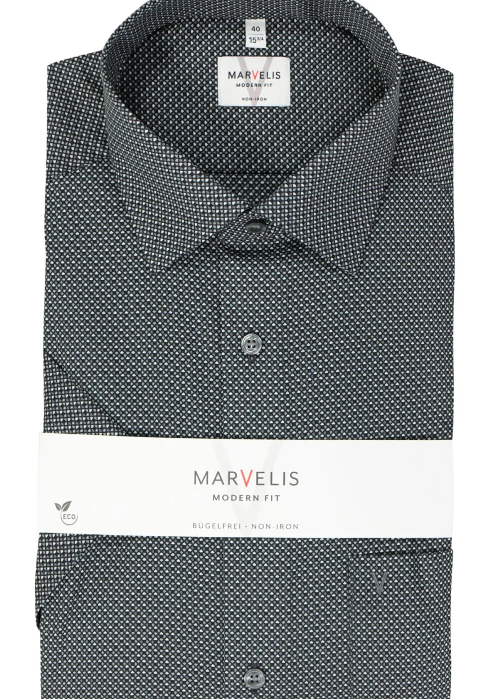 MARVELIS modern fit overhemd, korte mouw, popeline, zwart dessin