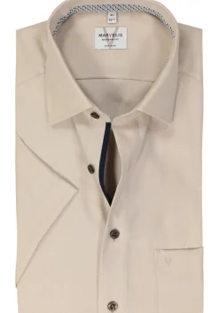 MARVELIS modern fit overhemd, korte mouw, structuur, beige