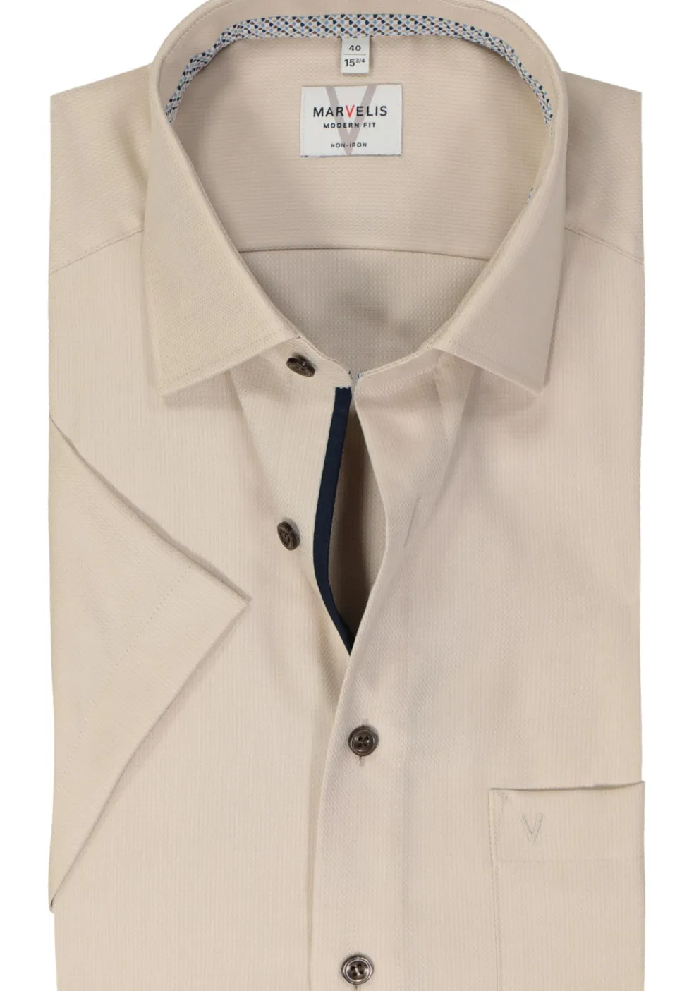 MARVELIS modern fit overhemd, korte mouw, structuur, beige