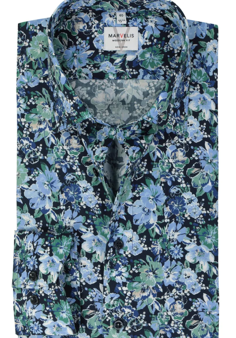 MARVELIS modern fit overhemd, popeline, groen dessin