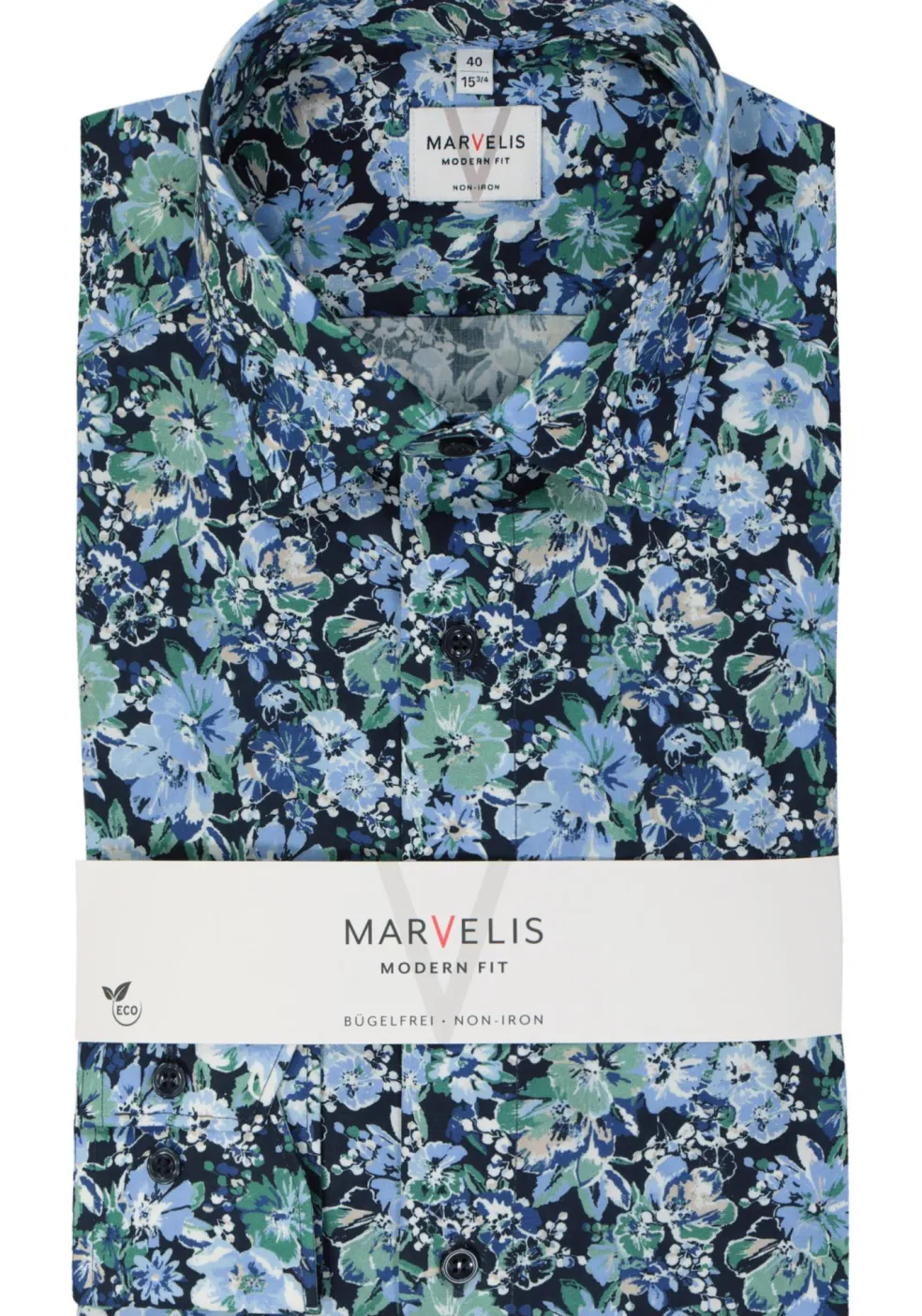 MARVELIS modern fit overhemd, popeline, groen dessin