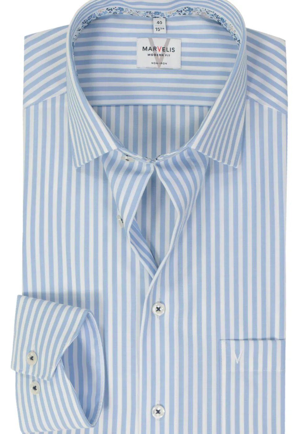 MARVELIS modern fit overhemd, popeline, lichtblauw gestreept