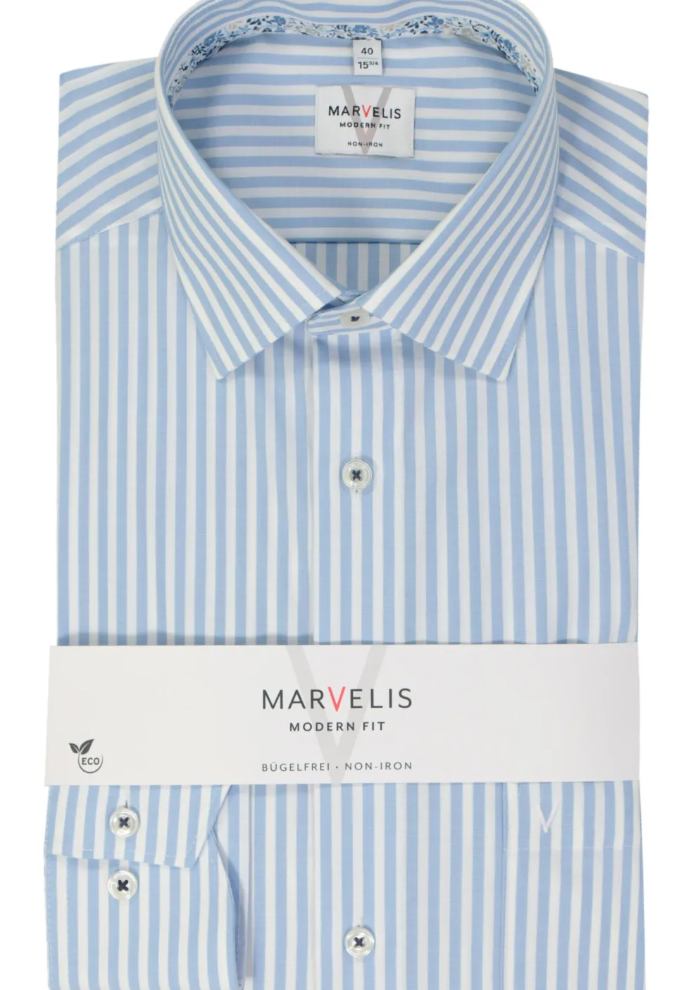 MARVELIS modern fit overhemd, popeline, lichtblauw gestreept