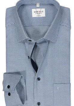 MARVELIS modern fit overhemd, popeline, blauw met wit mini dessin