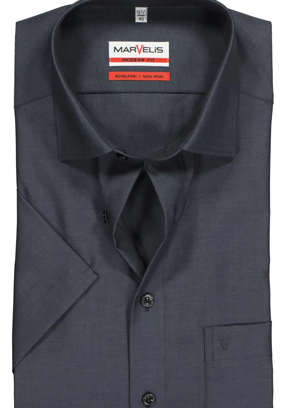 MARVELIS modern fit overhemd, korte mouw, antraciet