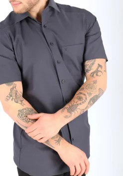 MARVELIS modern fit overhemd, korte mouw, antraciet