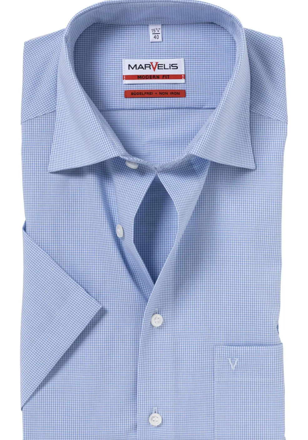 MARVELIS modern fit overhemd, korte mouw, blauw-wit geruit