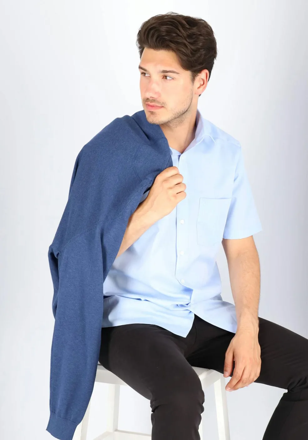 MARVELIS modern fit overhemd, korte mouw, lichtblauw