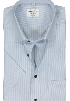 MARVELIS modern fit overhemd, korte mouw, popeline, lichtblauw gestreept