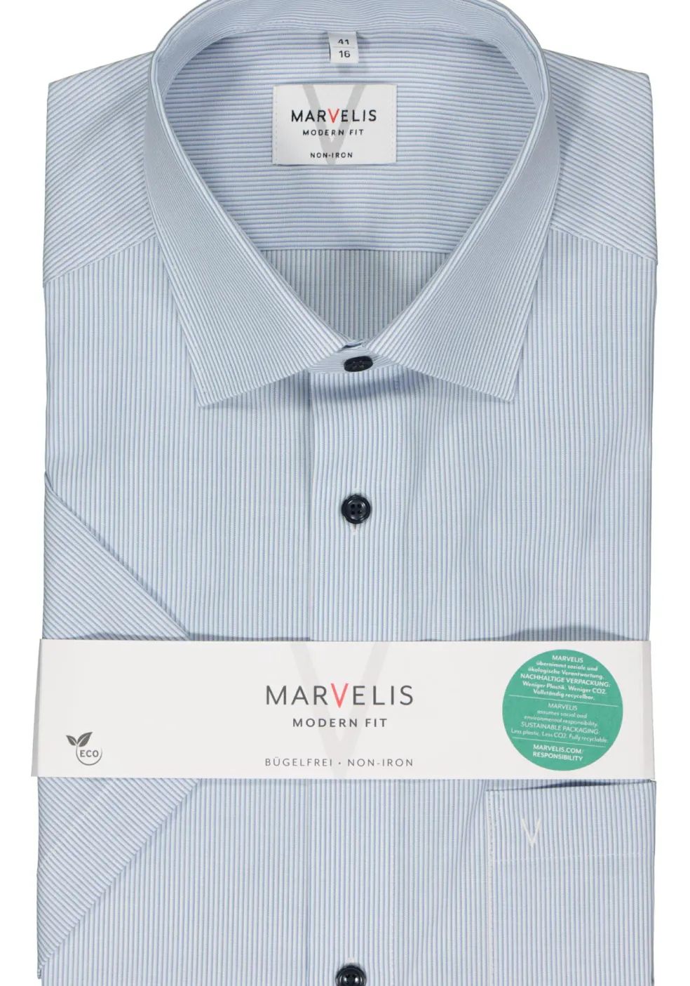 MARVELIS modern fit overhemd, korte mouw, popeline, lichtblauw gestreept